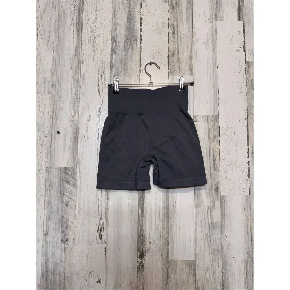Charcoal Grey Seamless Ribbed Biker Shorts Womens Size Small S High Waisted Gym